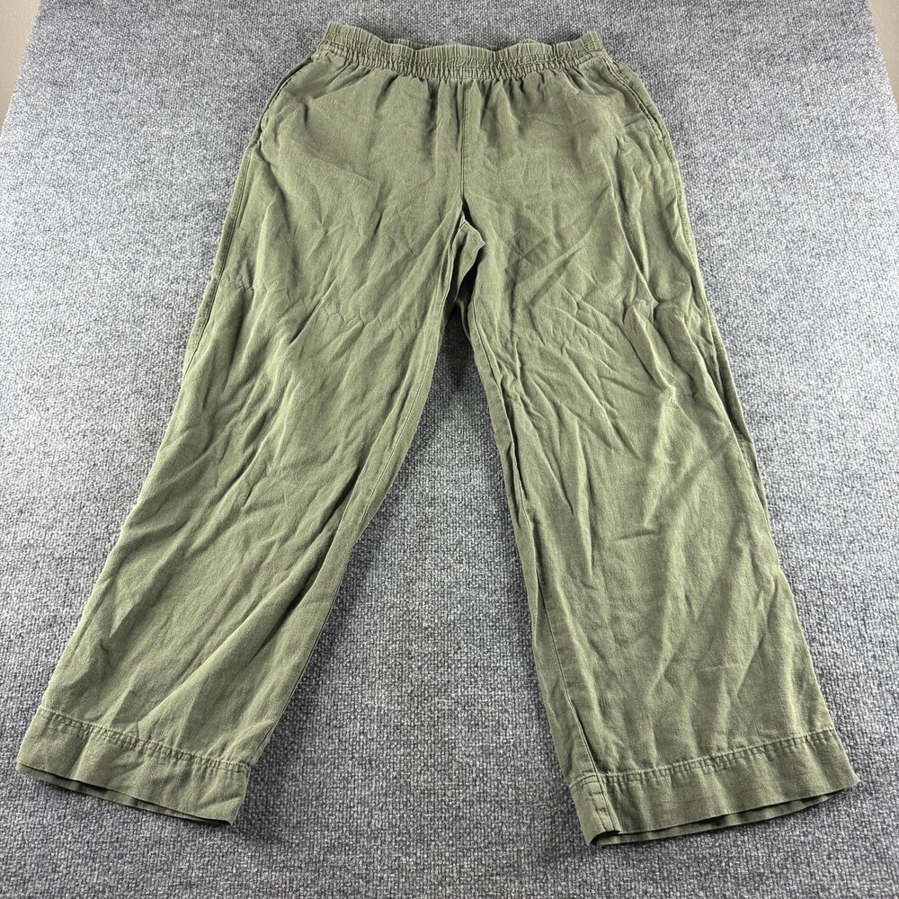 Old Navy Pants Womens L Tall Green Linen Wide Leg Pull On Elastic Waist
